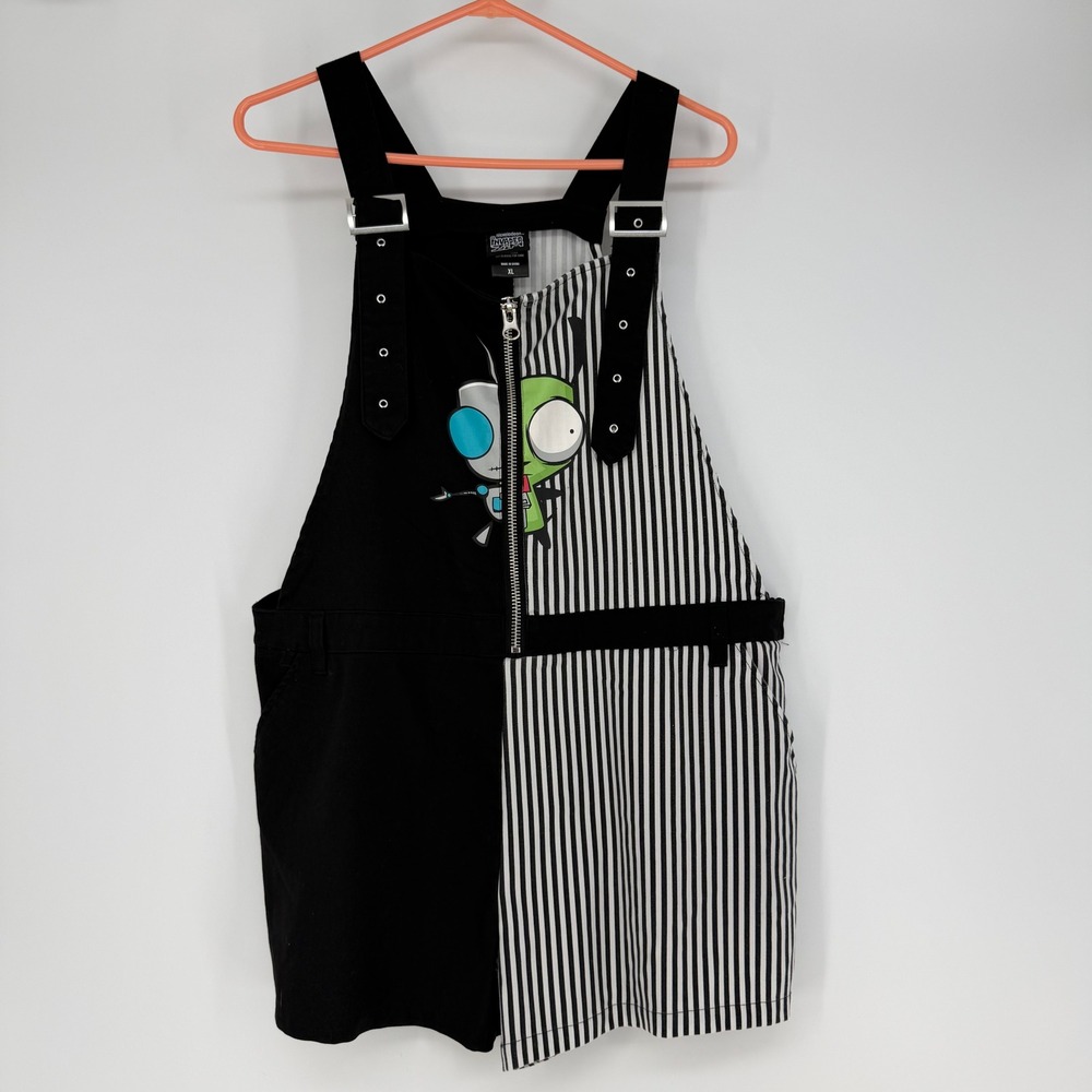 Nickelodeon Invader Zim Romper Womens XL Black White Gir‎ Striped Emo Scene Goth